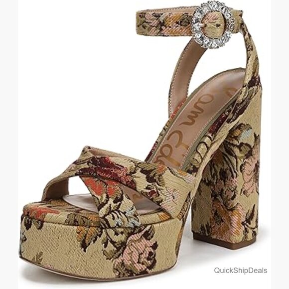 Platform Heeled Sandals with Buckle Strap and Synthetic Insole